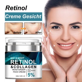 Soleneva Retinol Creme Gesicht, Anti Falten Creme mit 5% Hyaluronsäure & Kollagen, Feuchtigkeitscreme für Gesicht, Anti Aging Creme für Frauen, Straffende Gesichtspflege gegen Falten & Feine Linien