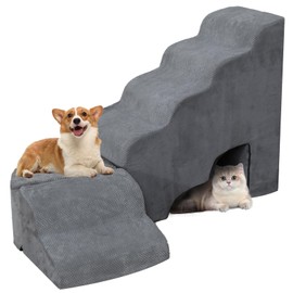 Dog Stairs for High Bed - LitaiL Stairs for Dogs to Get on Bed, Pet Stairs for Small Dogs, 6 Steps Dog Ramp 30 inches High for Medium Large Dogs, Adjustable Foam Dog Steps for Bedside(Grey)