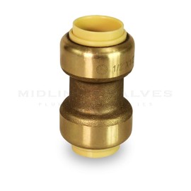 Everflow Supplies Pushlock UPSC12 1/2 Inch Long Push X Push Coupling for Push-Fit Fittings, Made with No Lead DZR Forged Brass, Connects PEX, CPVC, and Copper, Pre-Lubricated for Quick Installation