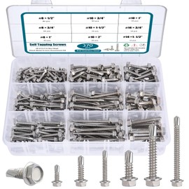 SATANTECH #8#10#14 Self Drilling Screws Assortment Kit,410 Stainless Steel Self Tapping Sheet Metal Screws Hex Washer Head,370Pcs Self Tapping Screws for Metal Wood Plastic,1/2" 3/4" 1" 1-1/2" 2"
