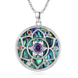 Midir&Etain Chakra Necklace for Women 925 Sterling Silver Abalone Lotus Pendant Necklaces Spiritual Jewellery Birthday Yoga Gifts for Girls Lovers