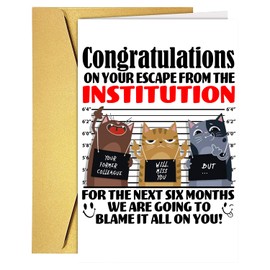 Happy Retirement Card Cat Funny Retirement Cards for Women Men, Retirement Greetings Card Gifts for Colleagues, Congratulations on Your Retirement Gifts Card with Envelope Leaving Cards for Colleagues