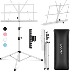 CAHAYA Sheet Music Stand Folding Portable & Tabletop Music Stand with Carrying Bag for Books Notes Laptop Tablet White CY0204