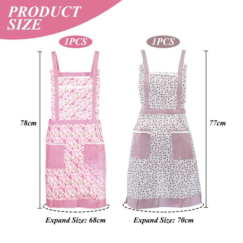 CQQNIU 2 Pieces Floral Aprons, Waterproof Aprons, Kitchen Aprons, Gardening
