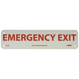 NMC GL19R EMERGENCY EXIT Sign – 12 in. x 3 in. 6 Hour Glow Rigid Plastic Exit Sign with Red on Glow Yellow