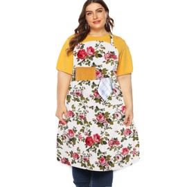Sanlykate Extra Large Canvas Cotton Apron for Men & Women, Plus Size Durable Aprons with 2 Pockets, Adjustable Bib Machine Washable Oversized Aprons for Baking, Cooking, Painting - Whiteness