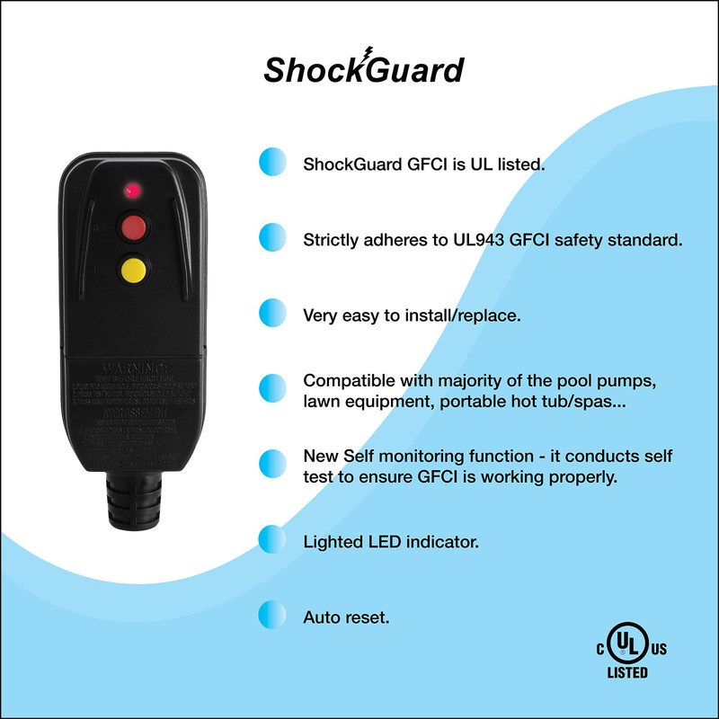 ShockGuard GFCI Replacement Plug Assembly 3-Prongs for Pressure Washer, Inflatable
