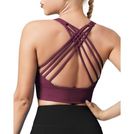 QUEENIEKE Sports Bras for Women Padded Medium Support for Yoga Cross Back Strappy Free to Be Bra Size L Color Boysenberry