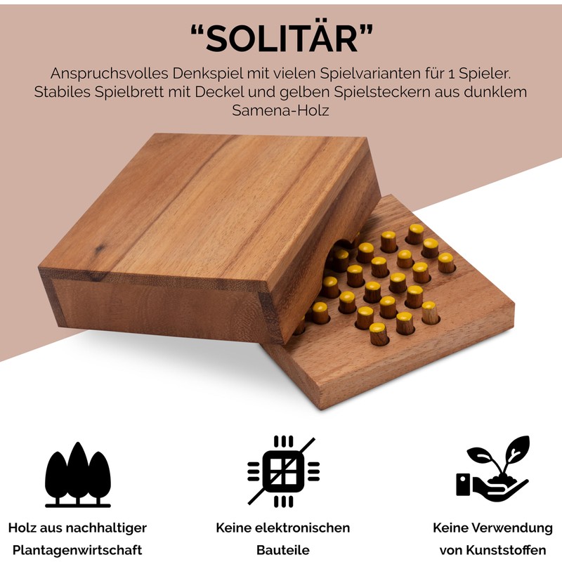 Solitaire Large Wooden Solitaire Game – Thinking Game – Puzzle