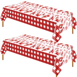 Chicingyou 2 Pcs Crawfish Tablecloth Disposable Lobster Table Covers 108 x 54 Inches Plastic Lobster Table Cloth for Crawfish Boil Party Supplies