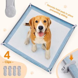 LOOBANI Dog Pee Pad Holder - Silicone Puppy Pad Holder - High Edge Dog Potty Tray with 4 Holder Clamps for Puppy Potty Training, Fits Up to 24" x 24" Training Pads, Gray