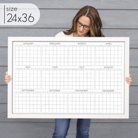Yearly Whiteboard Chalkboard Calendar 36" x 24", reusable large 12 month view wall calendar