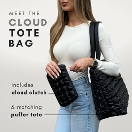 Citrusy Boutique The Cloud Tote Bag Set | Puffer Tote Bag with Insert Pouch | Quilted Tote Bag for Women | Trendy Padded Shoulder Puffy Bag (Black)