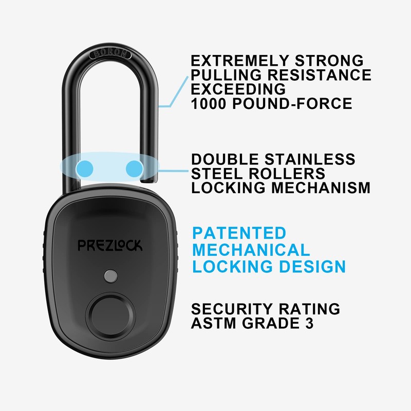 Prezlock Fingerprint Padlock with Key Backup, 2keys, Smart Padlock with