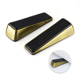 2 Pack Door Stop - Heavy Duty Door Stopper - Wedge Holds Doors Firmly and Doesn't Budge - Made of Rubber and Zinc Alloy, for Home Premium Door Stopper and Office, Works on All Door (Bronze Tone)