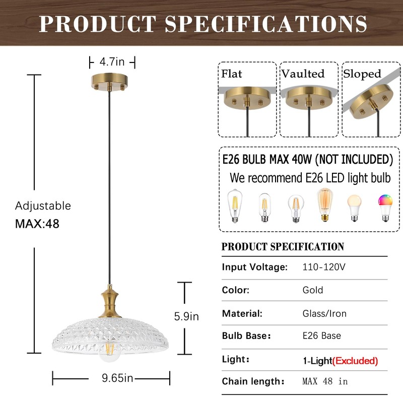 Island Pendant Lights for Kitchen, Clear Glass Pendant Light Fixtures,