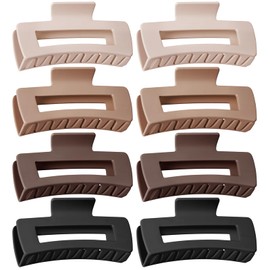 TOCESS Hair Claw Clips for Women - 8PK Large Neutral Matte Square Jumbo Hair Clips for Thick, Thin, Long, Short, Curly Hair Girls, Big Jaw Clip Set for Daily Use