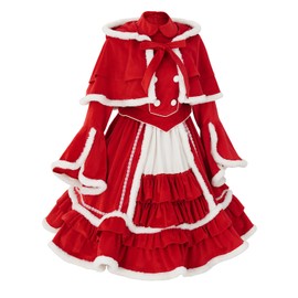 ZZEQYG Women's Palace Velvet Christmas Dress Lolita Dress Winter Warm Santa Dress with Cloak(3XL,Red)