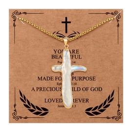 Highergo 2 Pcs Nature Pearl Cross Necklace for Women Big Chunky Pearl Cross Necklace Nature Freshwater(Classic Style)