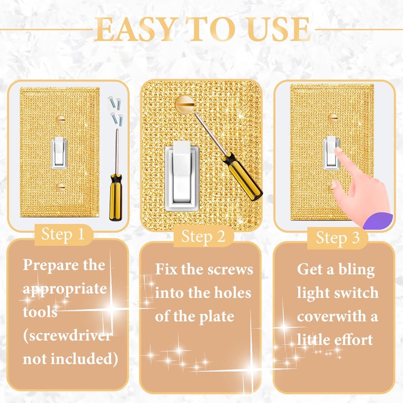 2 Pcs Pink Outlets Covers Rhinestone Light Switch Cover Bling