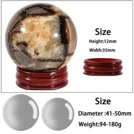 KYEYGWO Natural Septarian Dragon Stone Crystal Ball Ornament with Stand, 41-50mm Crystal Sphere Stone Ball for Divination Wiccan Witchcraft Healing Stone Meditation Feng Shui Decor
