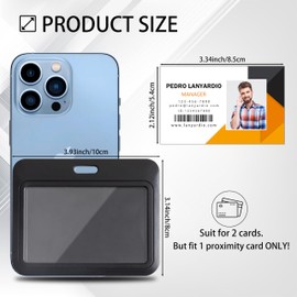 Lanyardio 1 Pack Sliding Horizontal ID Badge Holder Hard Black Plastic Card Case Protector Pouch with Clear Window for Office School ID Credit Cards and Proximity Key Cards