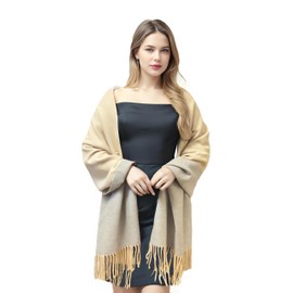 VICT POPU Women's Winter Scarves Cashmere Pashmina Scarf Cuddly Soft Reversible Stoles, Beige / Grey