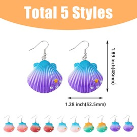 UNICRAFTALE 5 Pairs 5 Colours Shell Earrings Dangle Earrings Sea Shell Colourful Scallop Earrings Natural Boho Earrings Summer Beach Jewellery Mermaid Costume Gift for Women, No, No Gemstone