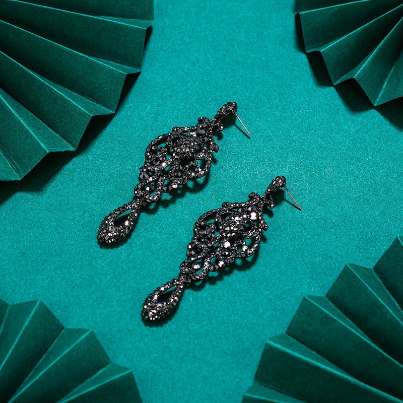 Flyonce Crystal Wedding Vintage Flower Pattern Hollow Drop Chandelier Earrings