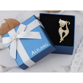 Alilang Kitty Cat Cute Crystal Rhinestone Faux Opal Brooch Pin Vintage Pendant Bag Scarf Decor, Gold