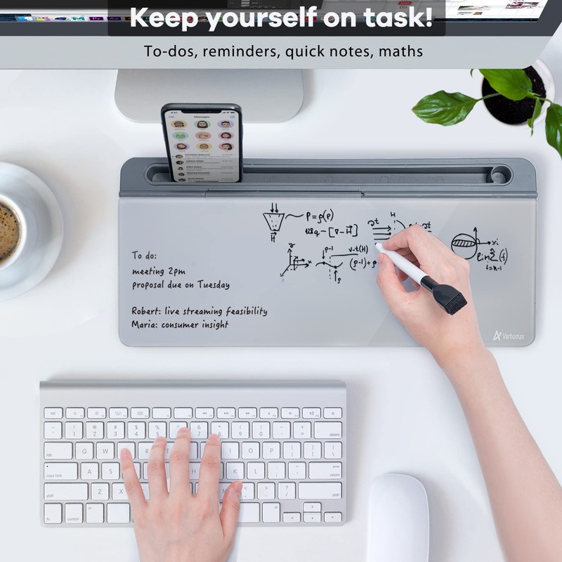 Varhomax Glass Desk Whiteboard with Storage, Desktop Organizer to-do List