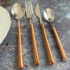 16Pc Cutlery Set Wood Grain Effect Tableware Stainless Steel ABS