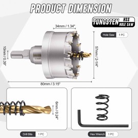 CoCud 2-1/4"(57mm) Hole Saw Kit, Tungsten Carbide Cemented Alloy Hole Cutter - for Metal, Wood, Stainless Steel Sheets, Copper，Aluminum. Silver