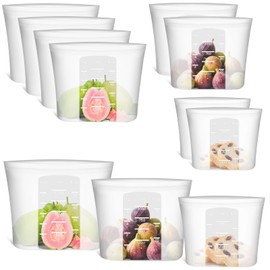 8-Pack Reusable Silicone Food Storage Bags, 100% Silicone Stand-Up Wide-Open Zip-Lock Reusable Storage Bags for Food, Freezer Microwave Oven Dishwasher Safe, Translucent, 4M 2S 2XS