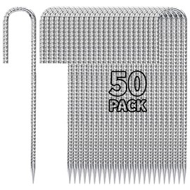 Besitu 12 inch Fence Stakes Heavy Duty 50-Pack J Hook Rebar Ground Stakes Anchor Galvanized Tent Stakes for Outdoor Decorations Inflatables Metal Stakes for Wire Fencing
