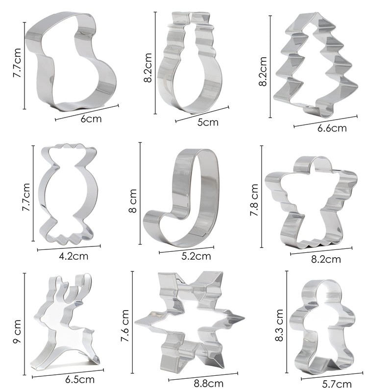 TRIXES 9-Piece Christmas Cookie Cutter Set - Christmas Baking Moulds