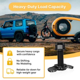 vandrabase 6 Pack L-Track Double Lug Threaded Stud Nut Fitting Tie Down,L Track Hooks,L Track Accessories,Heavy Duty Cargo Control Anchor for Truck Bed & Trailer, 3/8"-24 UNF x 1.8",2000 LBS – Black