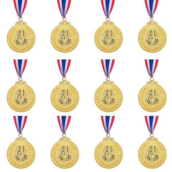 Abaokai 12 Pieces Soccer Medals for Awards for Kids and Adults, Gold Award Medals Set - Metal Olympic Style for Kid’s Sports Soccer Games and Prizes Awards, Party Favors, 2 Inches