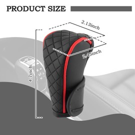 YGDMD Car Gear Shift Cover,PU Leather Gear Shift Knob Cover with Diamond Pattern Design for Car Decoration,Anti-Slip & Anti-Scratch Automotive Interior Accessories Stick Shift Cover (Black/Red)