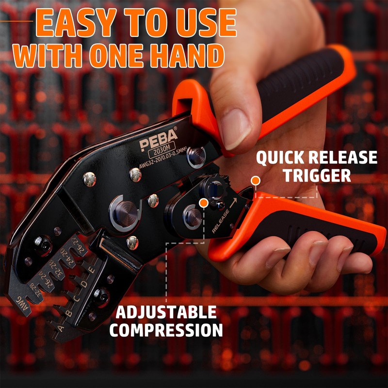 PEBA Micro Connector Pin Crimping Tool 0.03-0.5mm² 32-20AWG Ratcheting Crimper