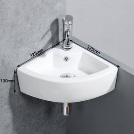 Wall Mounted Corner Bathroom Sink Triangle Bathroom Basin 12.8 x 12.8 x 5.1inch/325 x 325 x 130mm