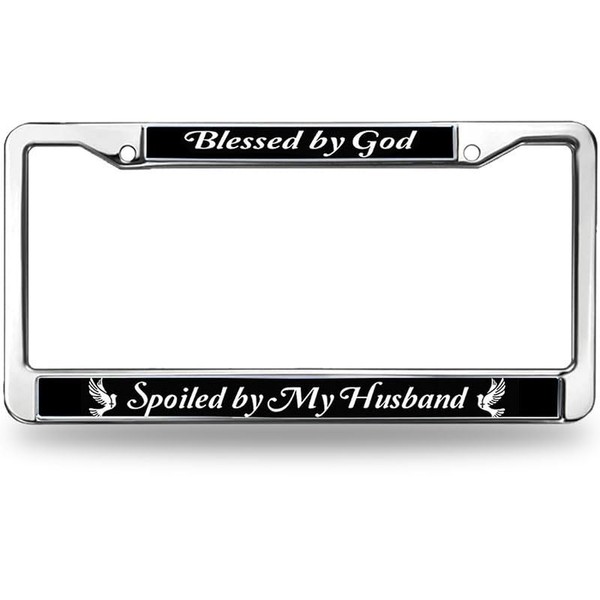 Blessed by God Spoiled by Husband License Plate Frame Metal