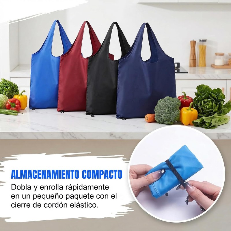 4 Bolsas Compra Reutilizables Plegables Ecológicas Lavables Ligeras