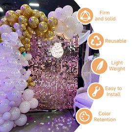 Pink Shimmer Wall Backdrop,Shiny Sequins,24PCS Sequins Backdrop Decoration Panels, Glitter Bling Photo Background Decorations for Birthday Party Wedding Engagement Anniversary Graduation Baby Shower