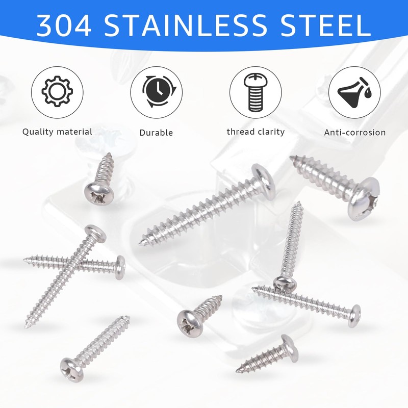 510Pcs Stainless Steel Wood Screws Assortment Kit - #4#6#8#10#12 Phillips