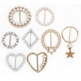 Pssopp 8 Pieces Pearl Buckles Shiny Scarf Buckle Women Girls Scarf Closure Clips Clothing Ring Wrap Holder for Neckerchief T-Shirt Scarf