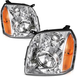 LSAILON Fit For GMC Yukon 2007-2014 For GMC Yukon XL 1500 2007-2014 For GMC Yukon XL 2500 2007-2013 Headlight Assembly Chrome Housing Amber Reflector Clear Lens Driver and Passenger Side