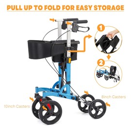 Foldable Upright Mobility Rollator, Rolling Walkers for Seniors with Seat, Lightweight Aluminium Frame Rollator Walker/Comfort Handles with Dual Braking System/ 4 Wheels