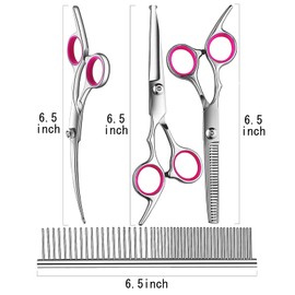 MGOXO Trimming Scissors Dog Grooming Scissors Kit Professional Trimming Scissor Safety Round Tip Stainless Steel Pneumatic Straight Scissors Curved Scissors Long Short Hair Comb For Beginners