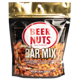 Beer Nuts Original Bar Mix, Travel Size, Crunchy Party Pretzels, Cheese Sticks, Sesame Sticks, Roasted Corn Nuts, & Original Roasted Sweet Glazed Salted Peanuts, An American Original Since 1953 (8oz, Original Bar Mix)